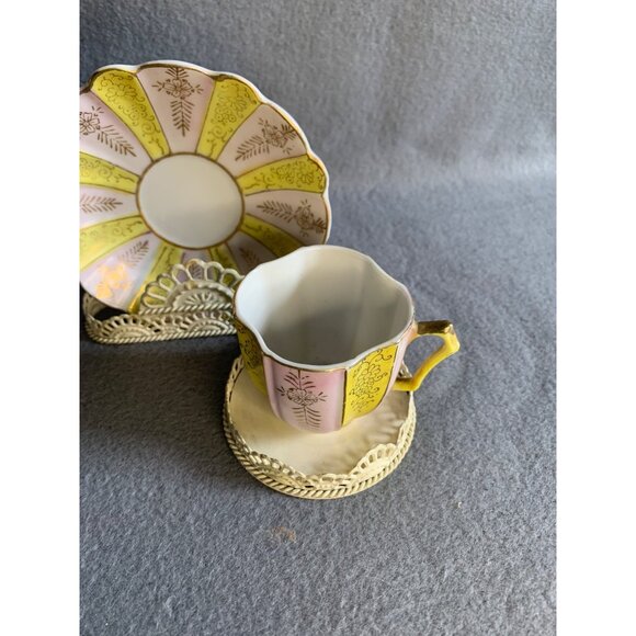Pink and Yellow with Gold Accents Tea Cut and Saucer set Japan - Picture 2 of 11